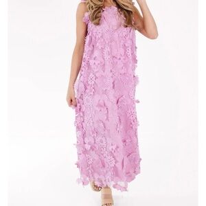 J. Marie Bria Lavender Purple Floral Tie Strap Lace Midi Dress Size Extra Small